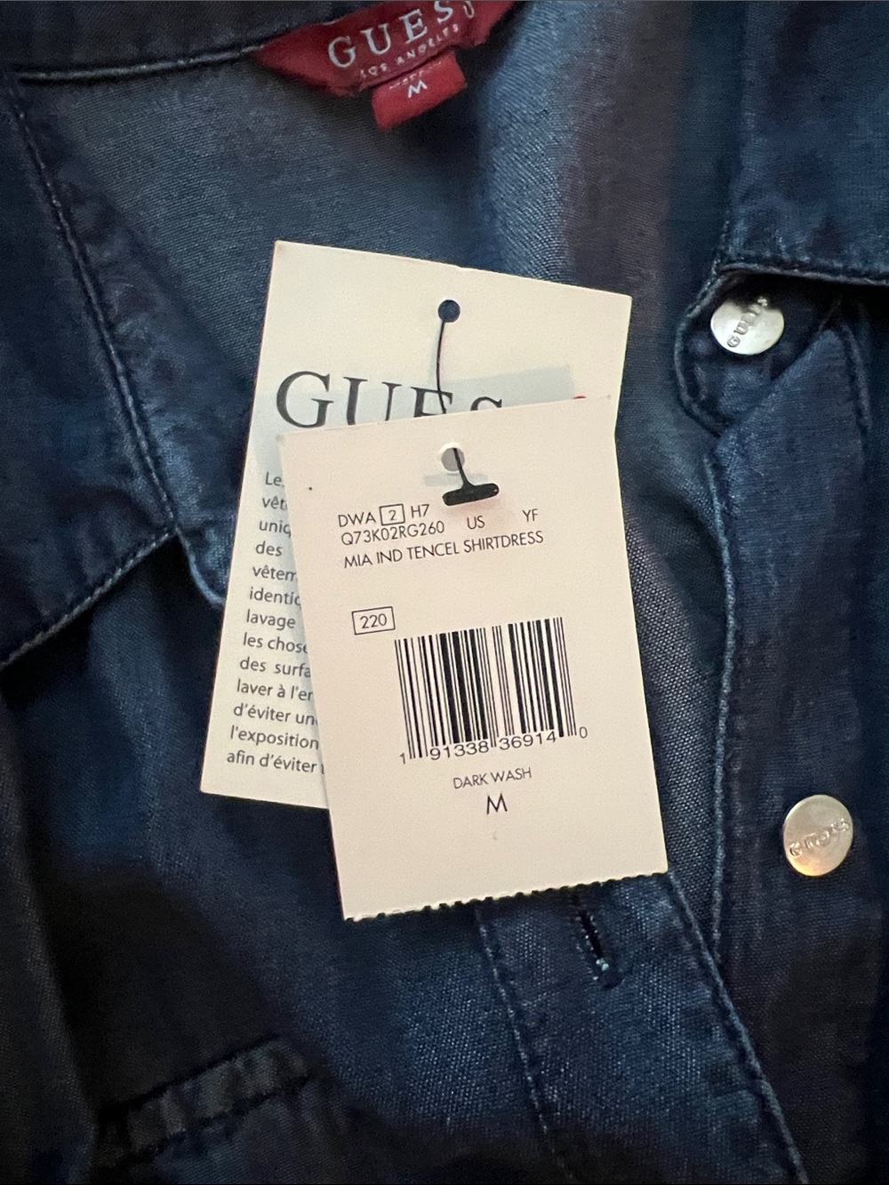 GUESS Navy Blue Denim Shirt Dress with Drawstring - Picture 5 of 5